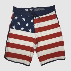 Old Navy Board Shorts Swim Trunk Men 32" M American Flag USA Americana Patriotic